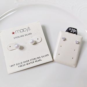 Fresh Water Pearl 18k Gold Studs and Silver CZ Pr